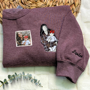 Personalized Gifts for Mom and Dad with Embroidered Photo Portrait, Kids Names on Sleeve