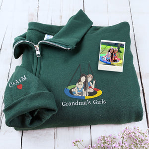 Mama with Photo Quarter Zip Sweatshirt, Custom Embroidered Mother's Day Gift For Mom Mama Mommy