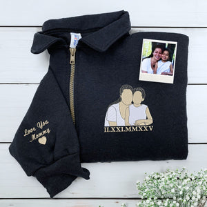 Mama with Photo Quarter Zip Sweatshirt, Custom Embroidered Mother's Day Gift For Mom Mama Mommy