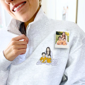 Mama with Photo Quarter Zip Sweatshirt, Custom Embroidered Mother's Day Gift For Mom Mama Mommy