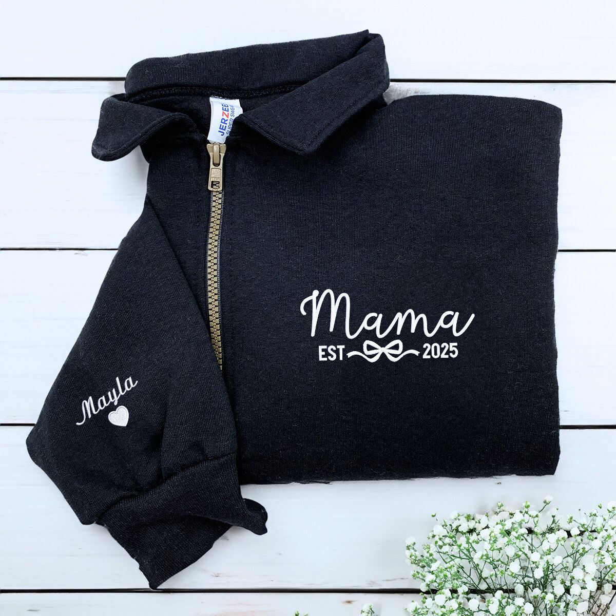 himemama　0519 Mama Quarter Zip Sweatshirt, Custom Embroidered Mother's Day