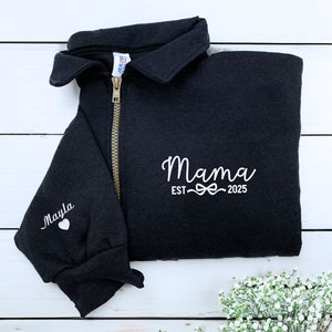 Mama Quarter Zip Sweatshirt, Custom Embroidered Mother's Day Gift for Mama Grandma Mimi