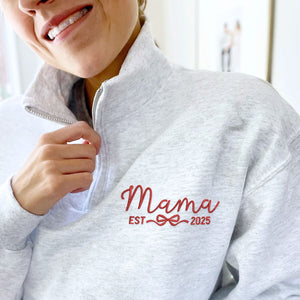 Mama Quarter Zip Sweatshirt, Custom Embroidered Mother's Day Gift for Mama Grandma Mimi