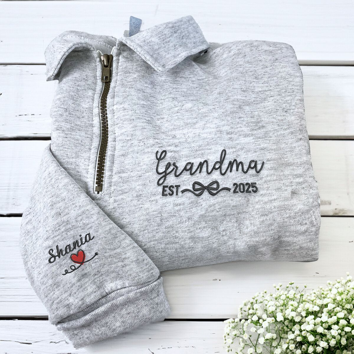 himemama　0519 Mama Quarter Zip Sweatshirt, Custom Embroidered Mother's Day
