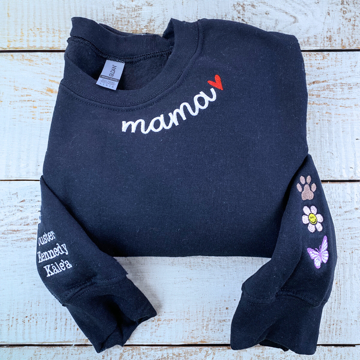 Personalized Gifts for Mama with Embroidered Kids' Names on Sleeve Sweatshirt or Hoodie