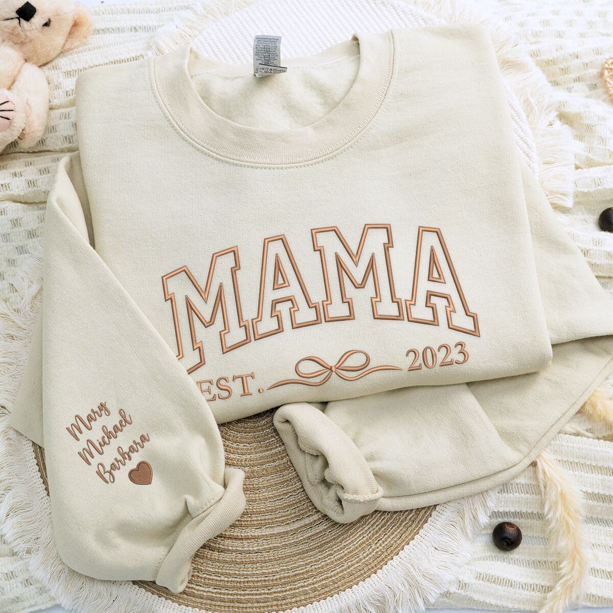 Sand Mama Sweatshirt with 'EST. 2023' embroidery, a meaningful and cozy gift for mama