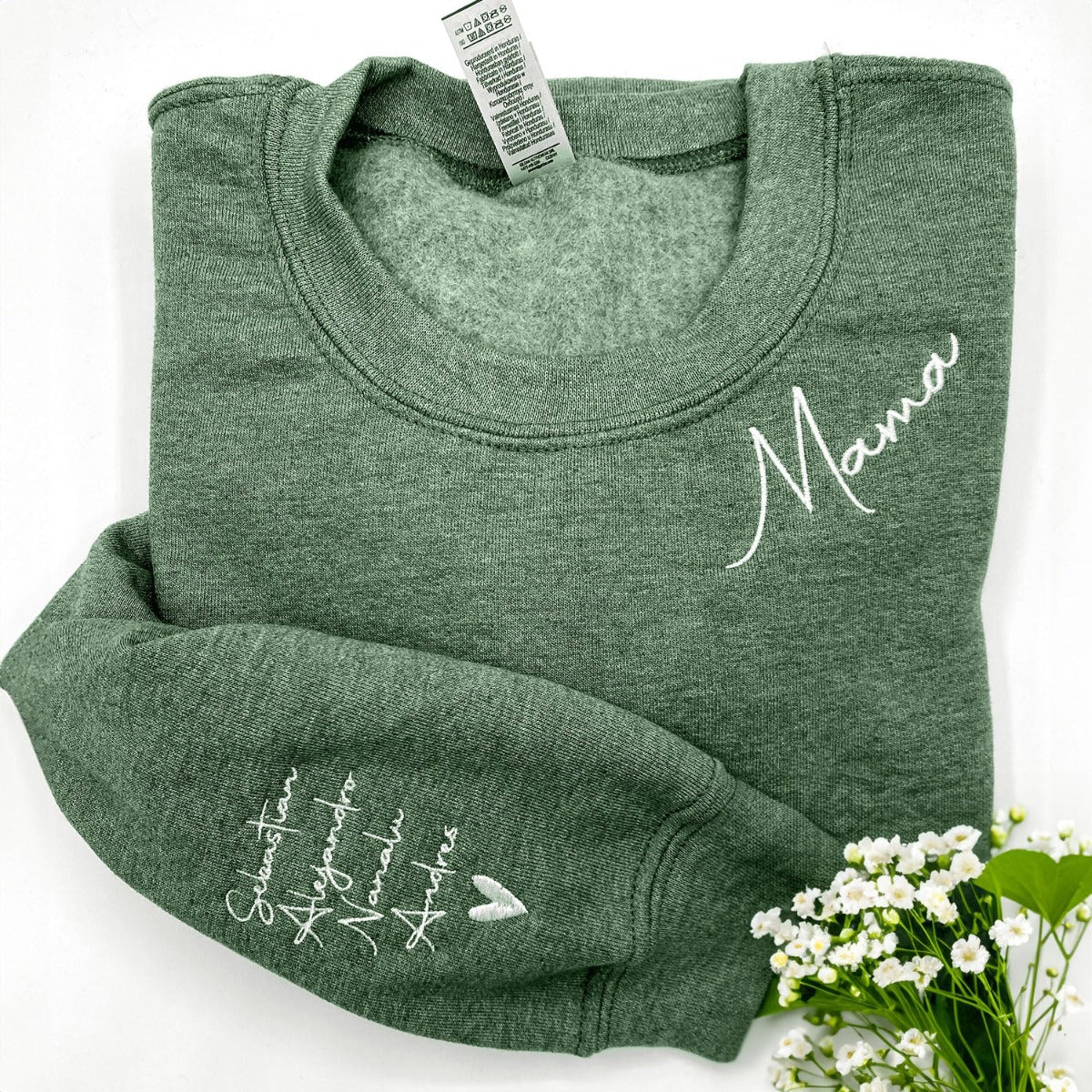 Custom Embroidered Mama Sweatshirt with Kid Names on Sleeve, Personalized Gift for Mom, Momma Mother's Day Birthday Gift