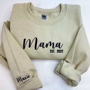 Custom Mama Embroidered Sweatshirt, Personalized Kid Name On The Sleeve, Gift For Mother Day's