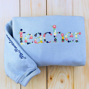 Mama Floral Hoodie or Sweatshirt with Custom Embroidered Kids Name On Sleeve - Embroly