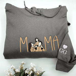 Embroidered Mama Sweatshirt With Custom Portrait From Your Photo, Best Gift For Mom