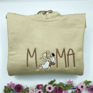 Embroidered Mama Sweatshirt With Custom Portrait From Your Photo, Best Gift For Mom