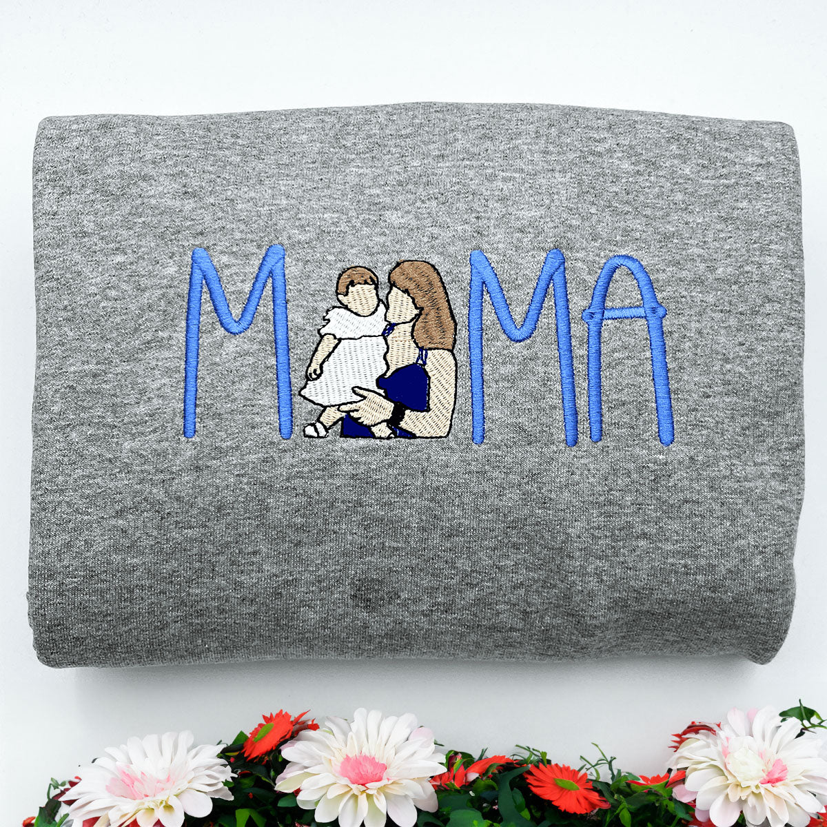 Papa Sweatshirt or Hoodie with Embroidered Dad Photo Portrait, Kids Names on Sleeve