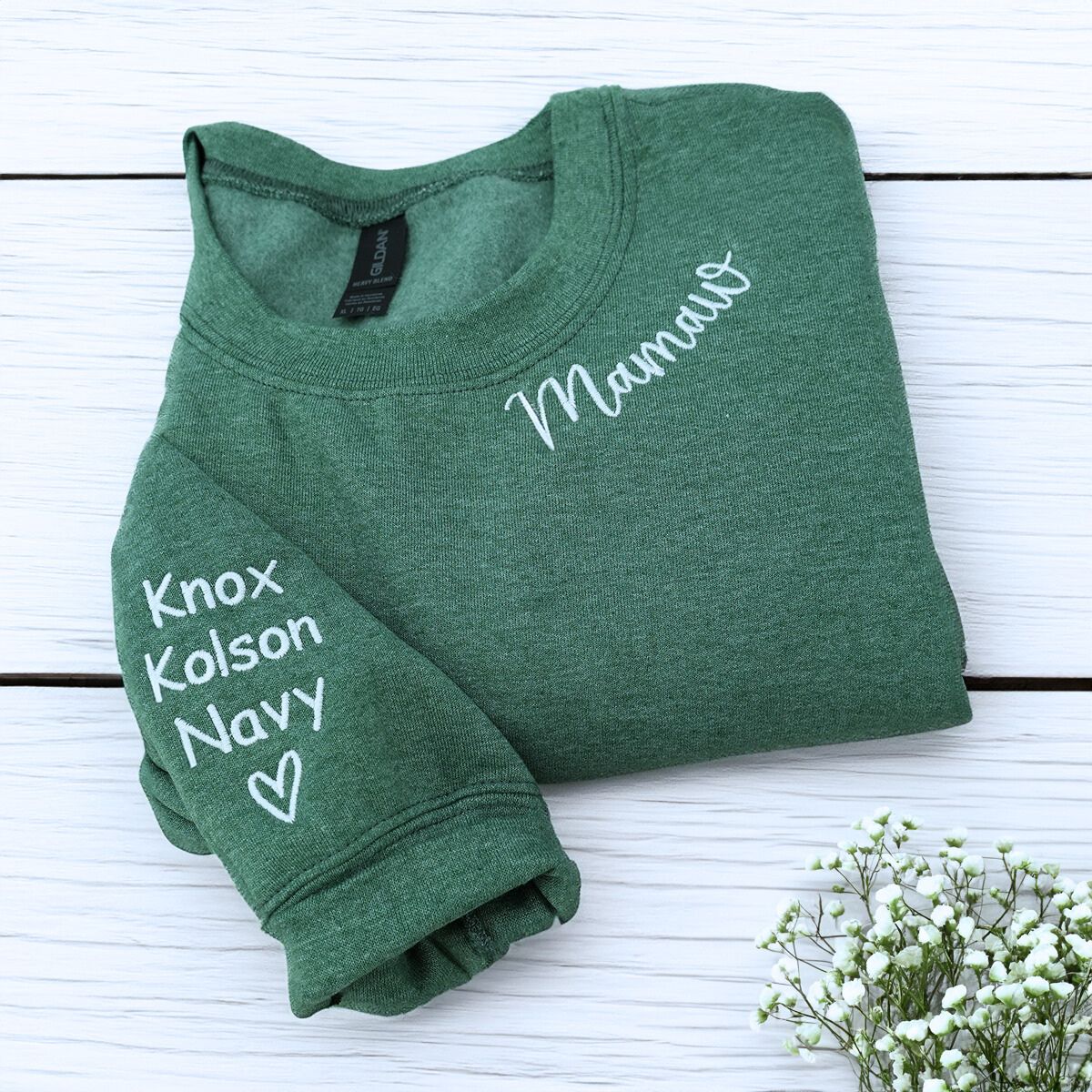 Custom Embroidered Mamaw Sweatshirt or Hoodie with Grandkids' Names on Sleeve