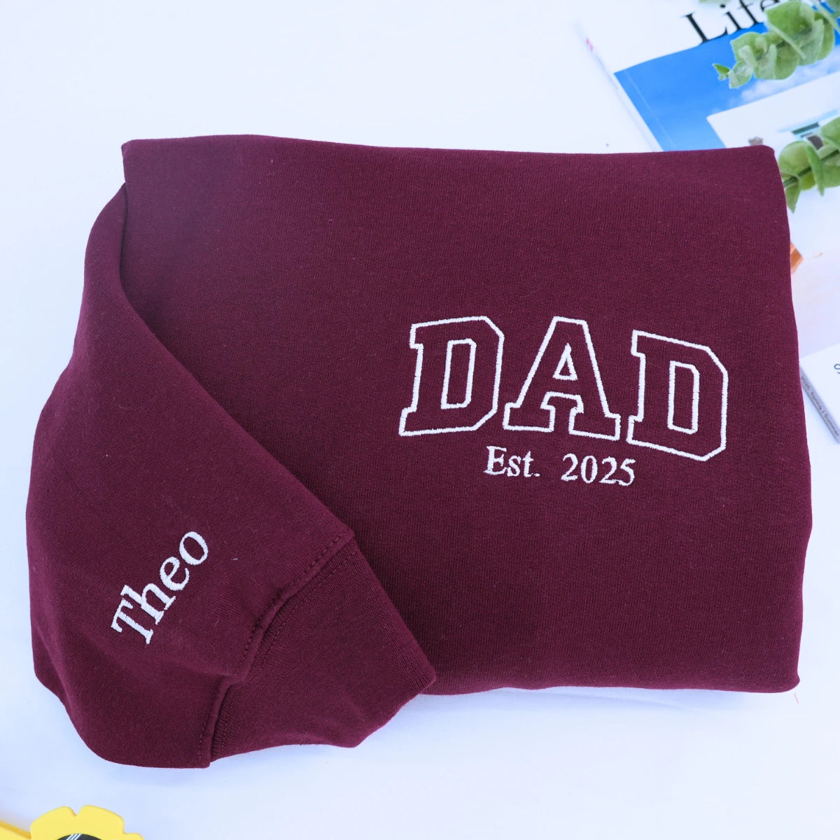 Best Papa Sweatshirt or Hoodie, Embroidered Gift with Kids Names on Sleeve