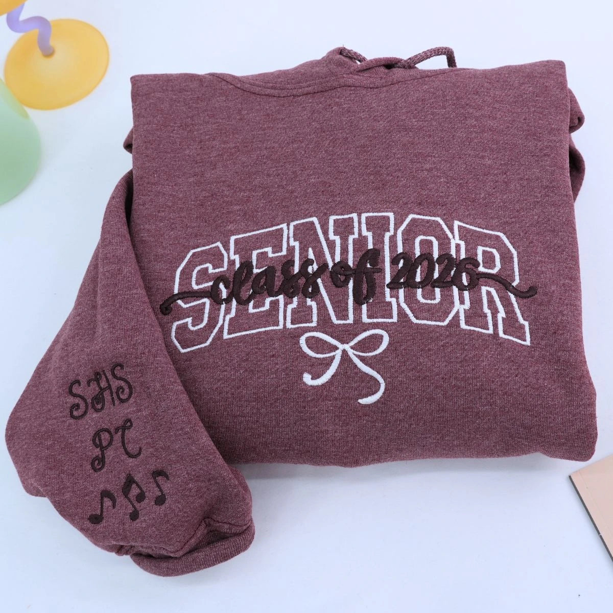 Personalized Coquette Bow Senior Shirt, Sweatshirt or Hoodie, Class of 2026 Embroidered Senior Cheer Gift, Senior Sunrise, Senior Team