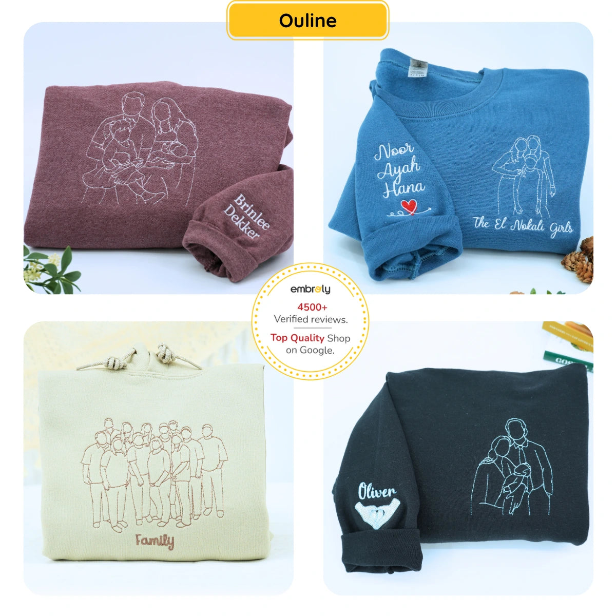 Custom Embroidered Line Art Hoodie from Your Photo, Memorial Sweatshirts