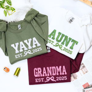 Gigi Bow Sweatshirt or Hoodie, Custom Embroidered Mother's Day Gift for Grandma Mama