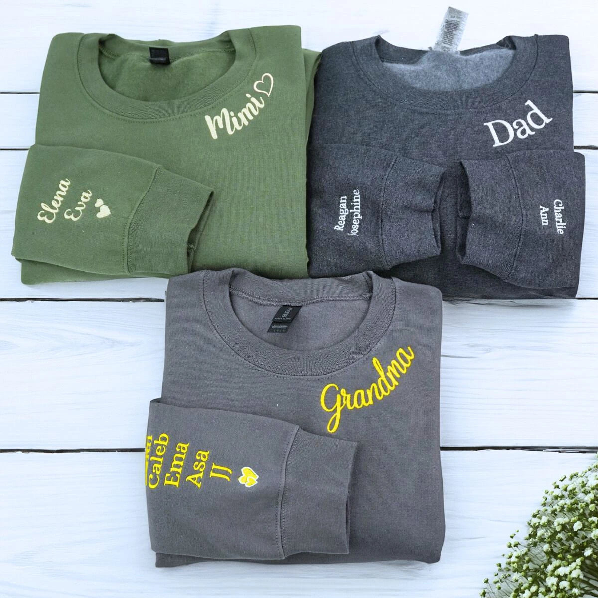 Custom Embroidered Grandma Sweatshirt or Hoodie with GrandKids Names on Sleeve, Personalized Mother's Day Gift