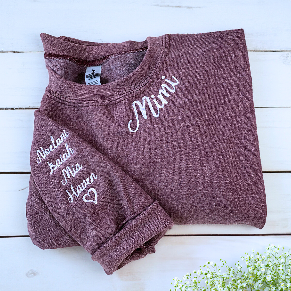 Personalized Gifts for Mama with Embroidered Kids' Names on Sleeve Sweatshirt or Hoodie