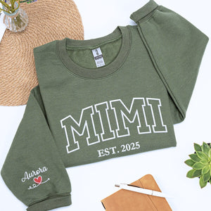 Personalized Gift for Mimi with Embroidered Varsity Text on Chest Sweatshirt or Hoodie