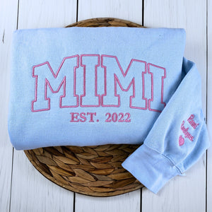 Personalized Gift for Mimi with Embroidered Varsity Text on Chest Sweatshirt or Hoodie