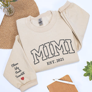 Personalized Gift for Mimi with Embroidered Varsity Text on Chest Sweatshirt or Hoodie