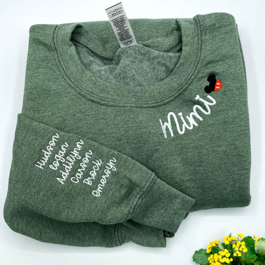 Mimi Sweatshirt with GrandKids Names on Sleeve, Embroidered Gift for Mimi