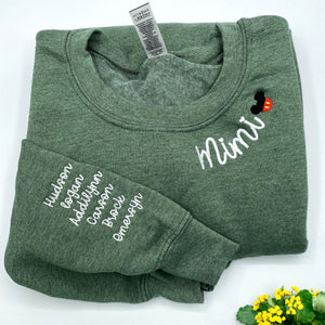 Custom Embroidered Mimi Sweatshirt with GrandKids Names on Sleeve, Personalized Gift for Mimi Sweatshirt or New Mimi Mother's Day Birthday Gift