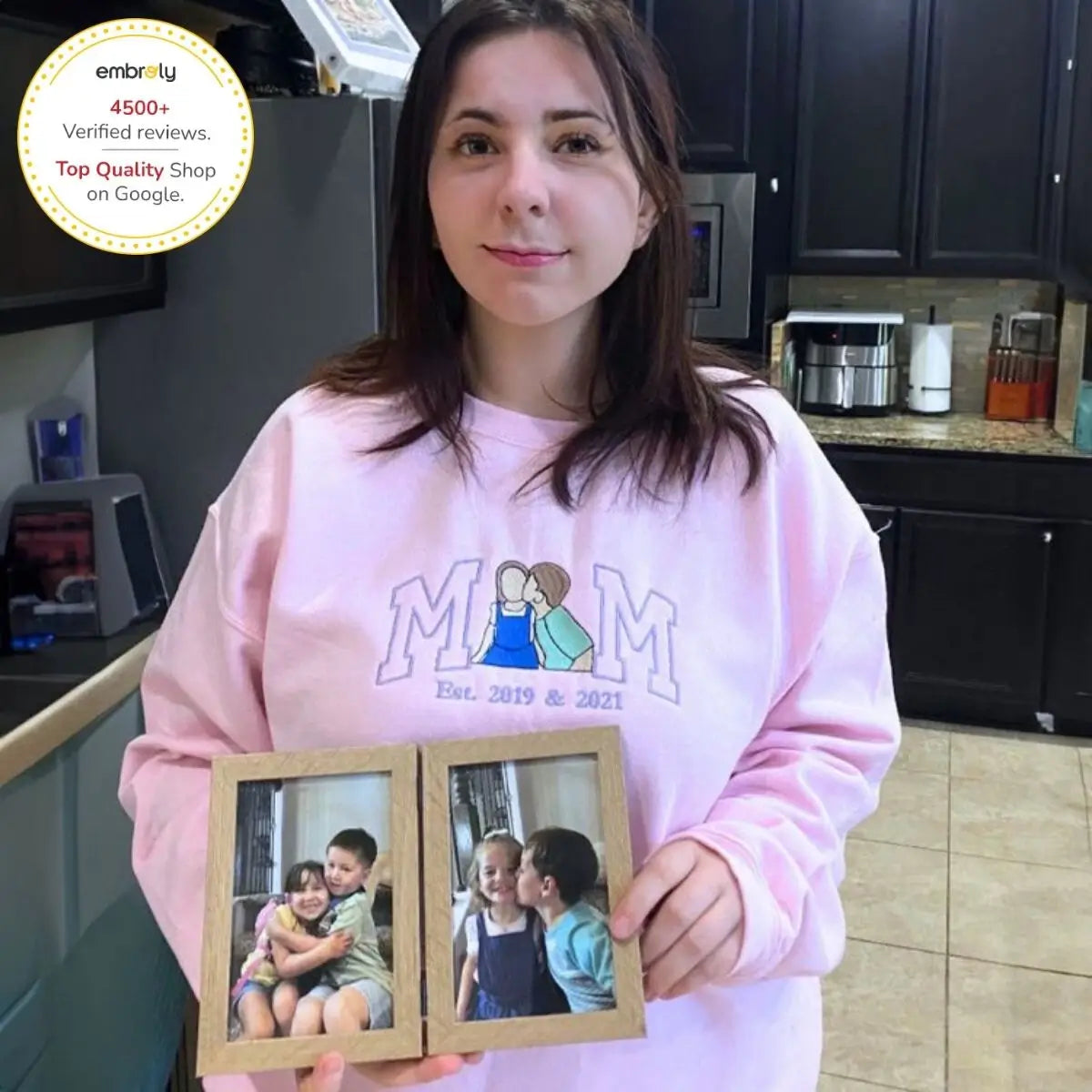 Custom Embroidered Mom Kids Photo Portrait Hoodie Sweatshirt, Embroidered Gift for Wife from Husband