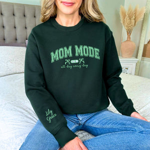 Mom Mode Sweatshirt or Hoodie, Custom Embroidered Mother's Day Gift for Mom