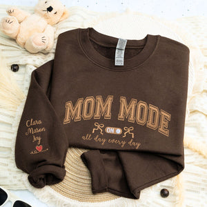 Mom Mode Sweatshirt or Hoodie, Custom Embroidered Mother's Day Gift for Mom