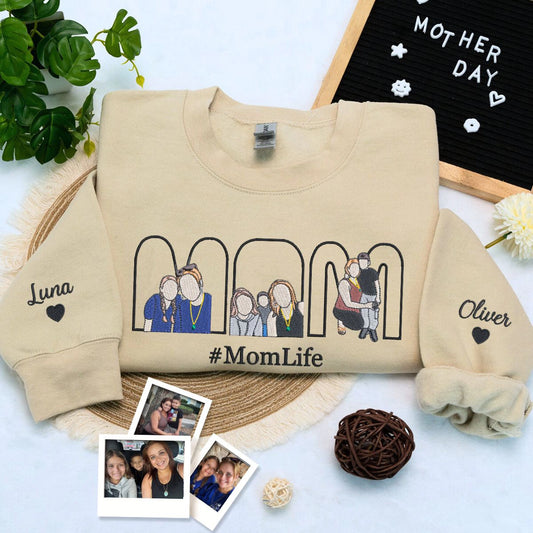 Sand Mom Life Sweatshirt Embroidered with Kids names on sleeve, a meaningful and cozy gift for mom