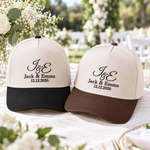 Custom Wedding Snapback Hat - Embroidered Monogrammed with Names & Date Cap, Gift for Wedding Couple