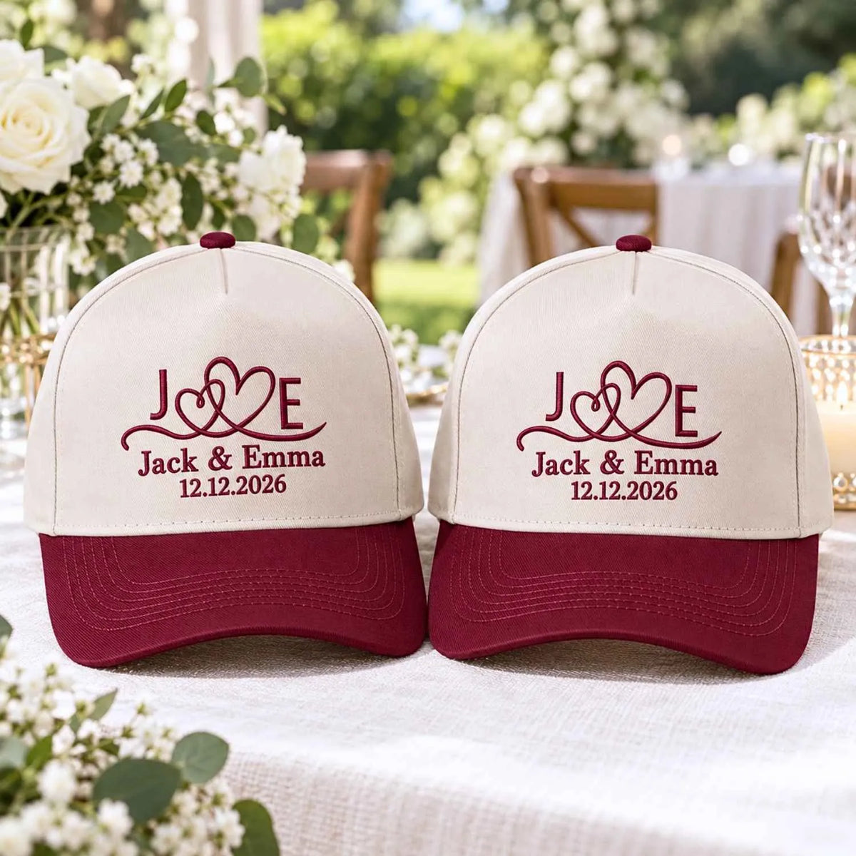 Custom Wedding Snapback Hat - Embroidered Monogrammed with Names & Date Cap, Gift for Wedding Couple