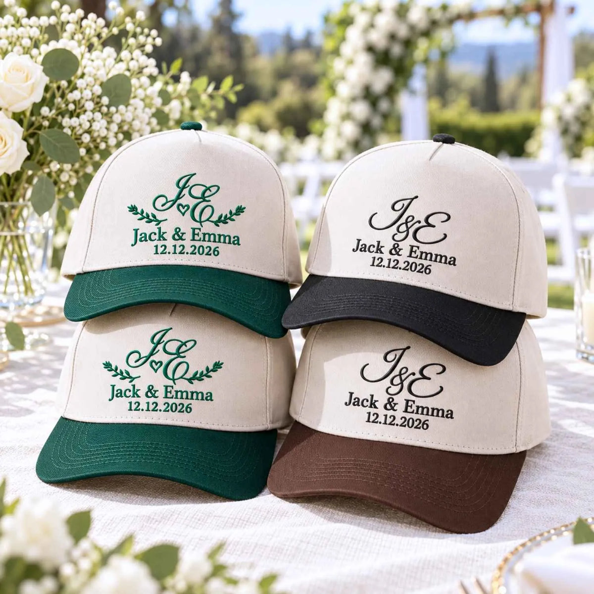 Custom Wedding Snapback Hat - Embroidered Monogrammed with Names & Date Cap, Gift for Wedding Couple