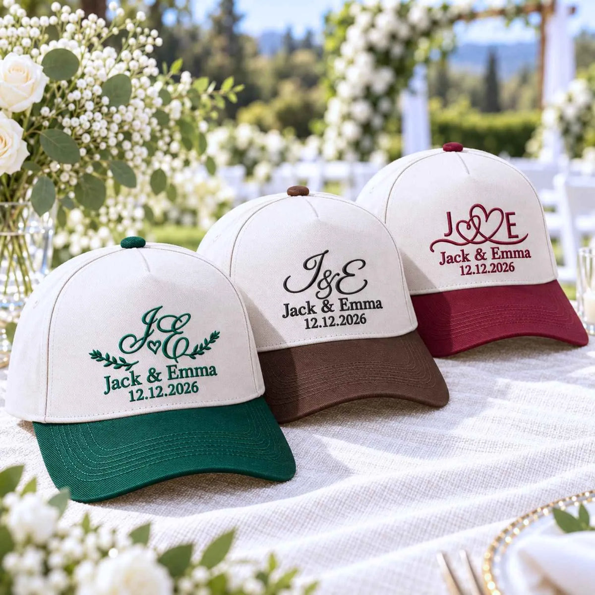 Custom Wedding Snapback Hat - Embroidered Monogrammed with Names & Date Cap, Gift for Wedding Couple