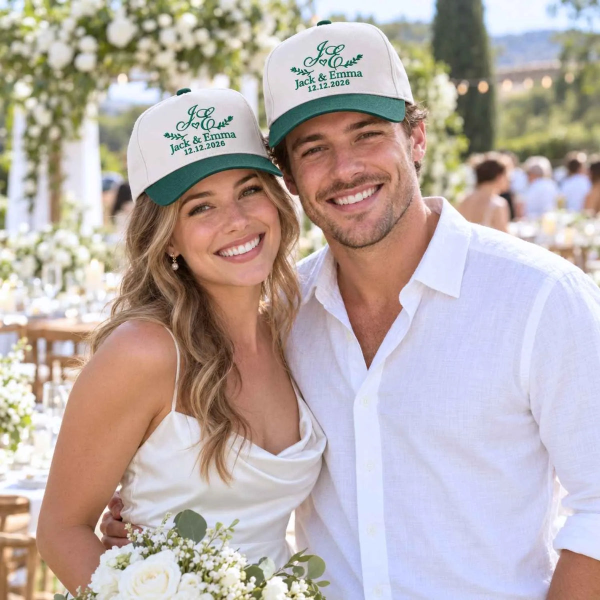 Custom Wedding Snapback Hat - Embroidered Monogrammed with Names & Date Cap, Gift for Wedding Couple