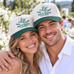 Custom Wedding Snapback Hat - Embroidered Monogrammed with Names & Date Cap, Gift for Wedding Couple
