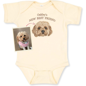Custom Embroidered Baby Bodysuit Onesie with Pet Photo, Name - New Best Friend