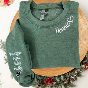 Nonnie Sweatshirt or Hoodie with Embroidered Names on Sleeve