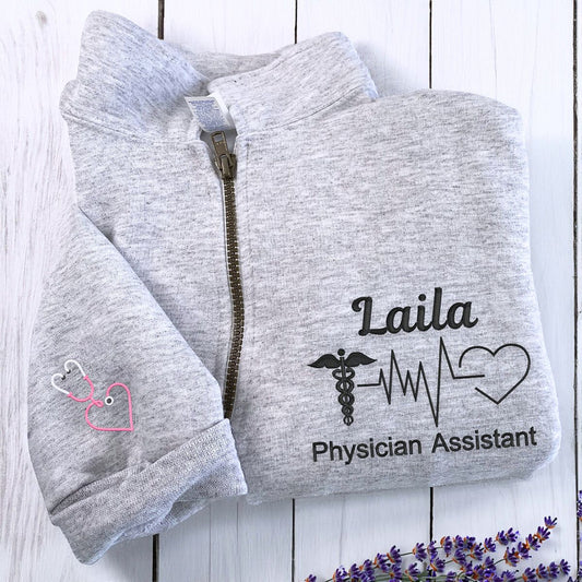 Gift For Nurse, Physician Assistant, Doctor, Personalized Medical Jacket, Quarter Zip Sweatshirt Embroidered