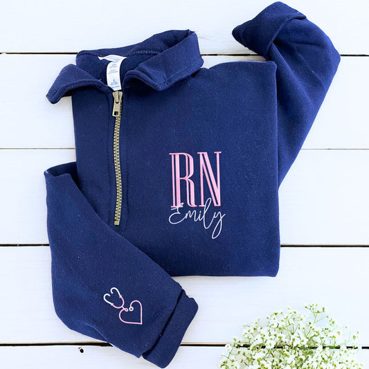 Personalized Gift For Nurse, Medical Jacket, Quarter Zip Sweatshirt Hoodie Embroidered - Embroly