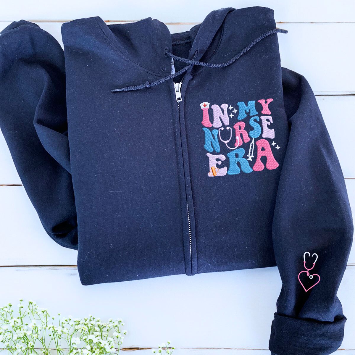 In My Nurse Era Quarter Zip Sweatshirt or Hoodie, Personalized Embroidered Gift For Nurse - Embroly