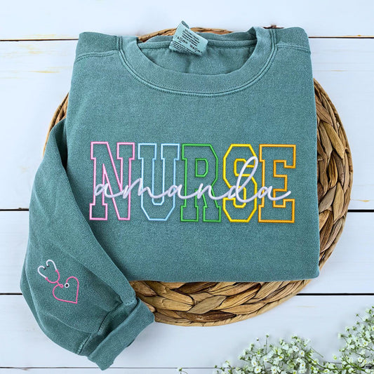 Custom Nurse Sweatshirt or Hoodie, Personalized Embroidered Gift For Nurse - Embroly