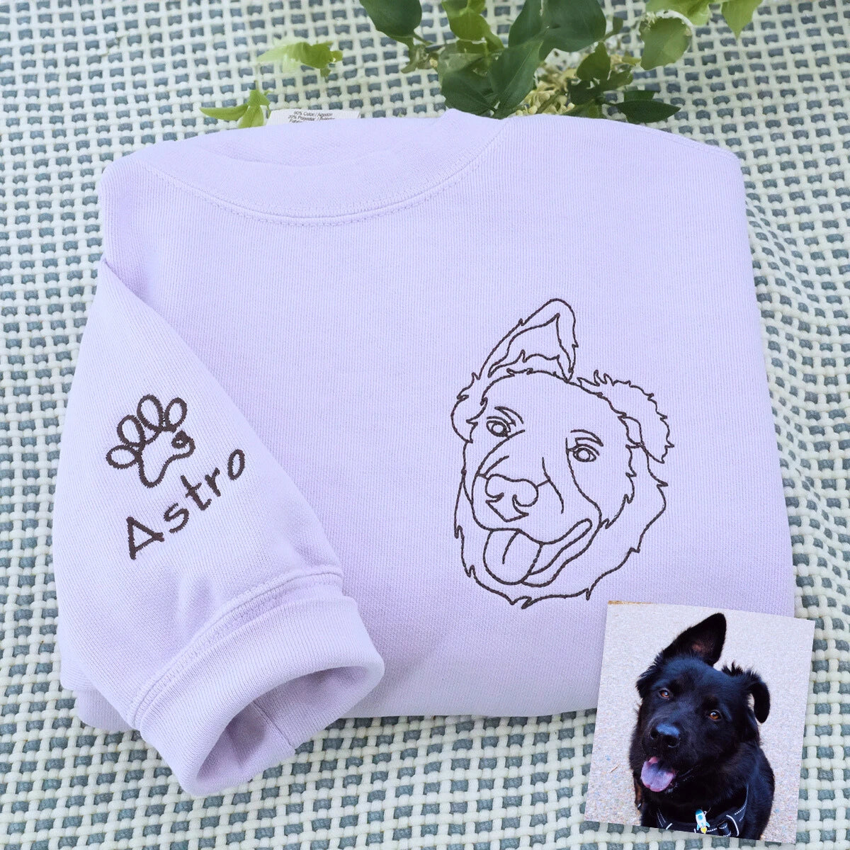 Orchid Dog with name on sleeve Sweatshirt, a meaningful and cozy gift for dog lover dog mom dog dad