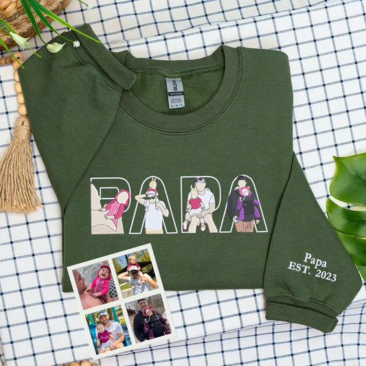 Personalized Papa Life T-Shirt with Embroidered Photo – Meaningful First Father's Day Gift - New Dad Sweatshirt or Hoodie