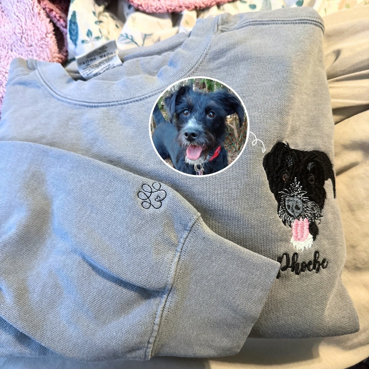 Comfort Color Custom Pet Embroidered Sweatshirt from Photo Personalized Pet Face and Pet Name Sweatshirt or Shirt