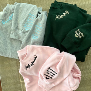 Custom Embroidered Meemaw Sweatshirt with Grandkids Names on Sleeve, Personalized Gift for Meemaw or New Meemaw Mother's Day Birthday Gift