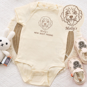 Custom Pet Portrait Line Art Embroidered Baby Bodysuit Onesie from Photo, Dog Cat Name's
