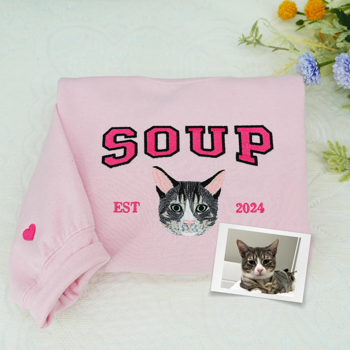 Father’s Day Custom Pet Photo & Name Embroidered Hoodie or Sweatshirt – Personalized Gift for Pet-Loving Dad and Grandpa